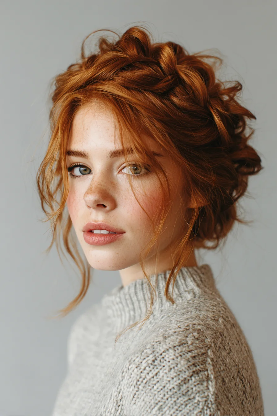 Textured Braided Crown Updo with Face‑Framing Tendrils