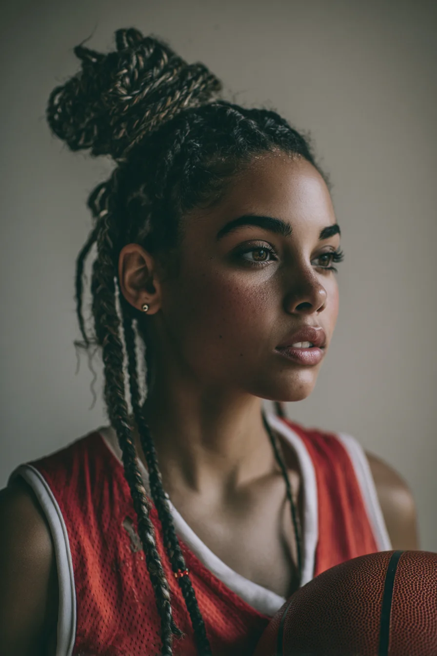 Textured Braided Top Knot with Long Individual Braids