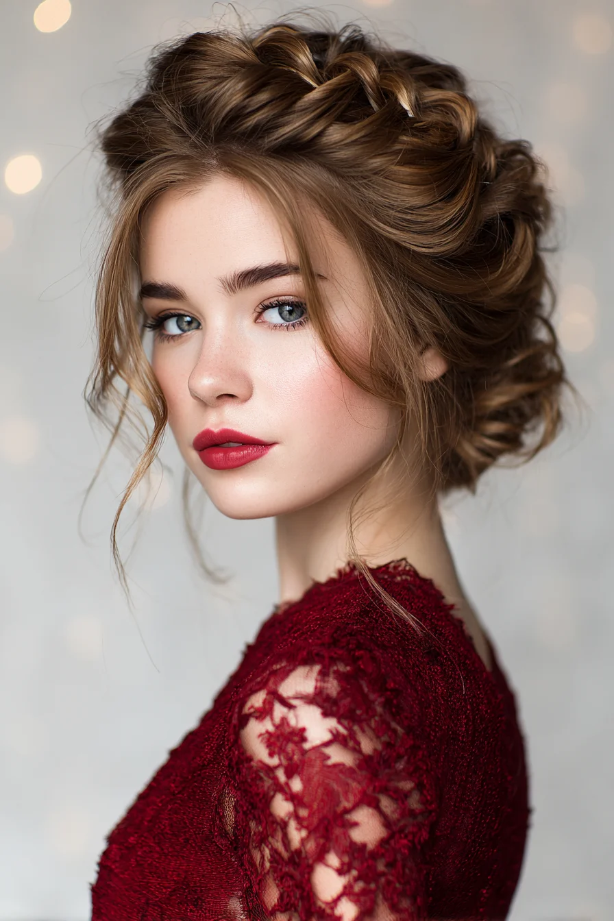 Textured Braided Updo with Face‑Framing Tendrils