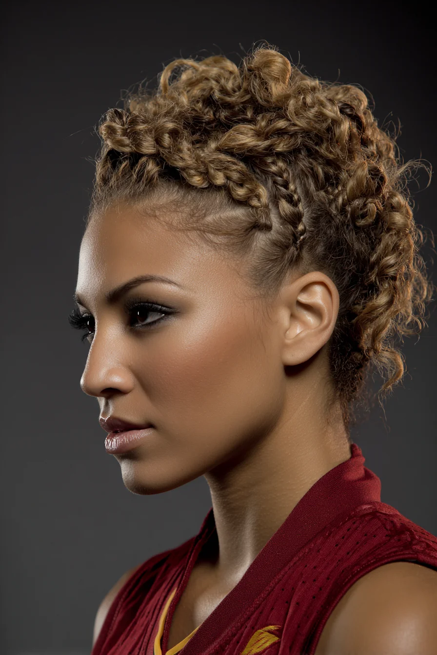 Textured Braided Updo with Mini Twists and Curly Crown