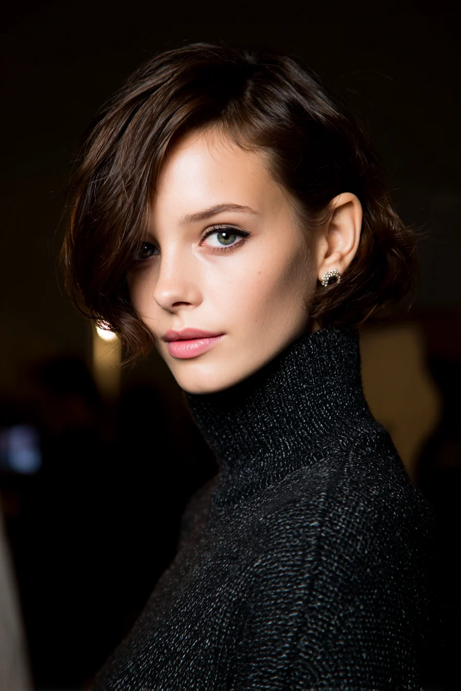 Textured Chin-Length Bob with Deep Side Part and Soft Waves