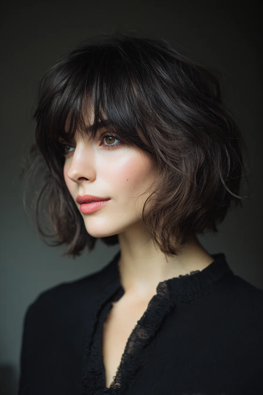 Textured Chin-Length Bob with Soft Curtain Bangs