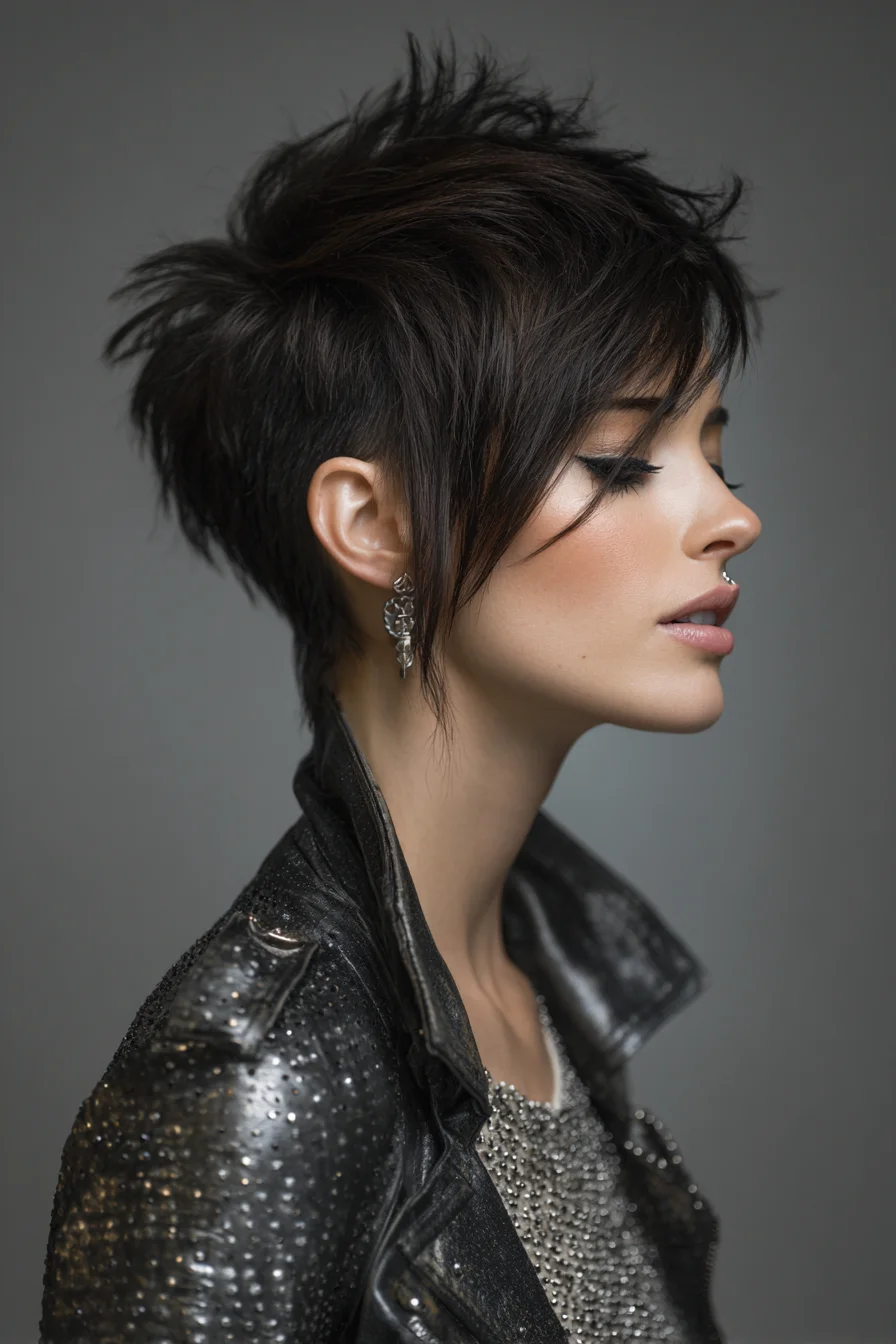 Textured Choppy Pixie with Long Side Fringe and Tapered Nape