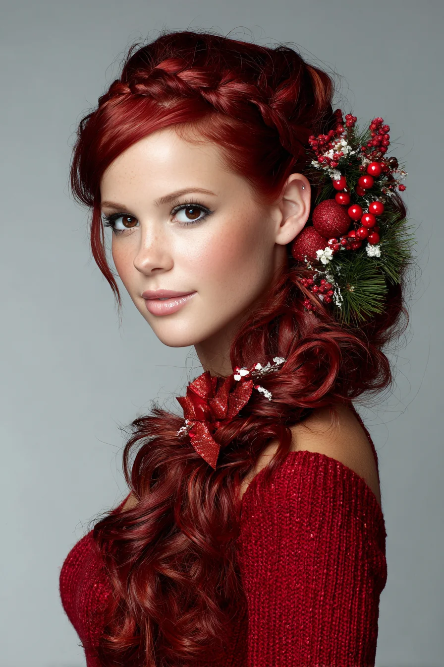 Textured Crown Braid with Side-Swept Romantic Braid — Holiday Updo