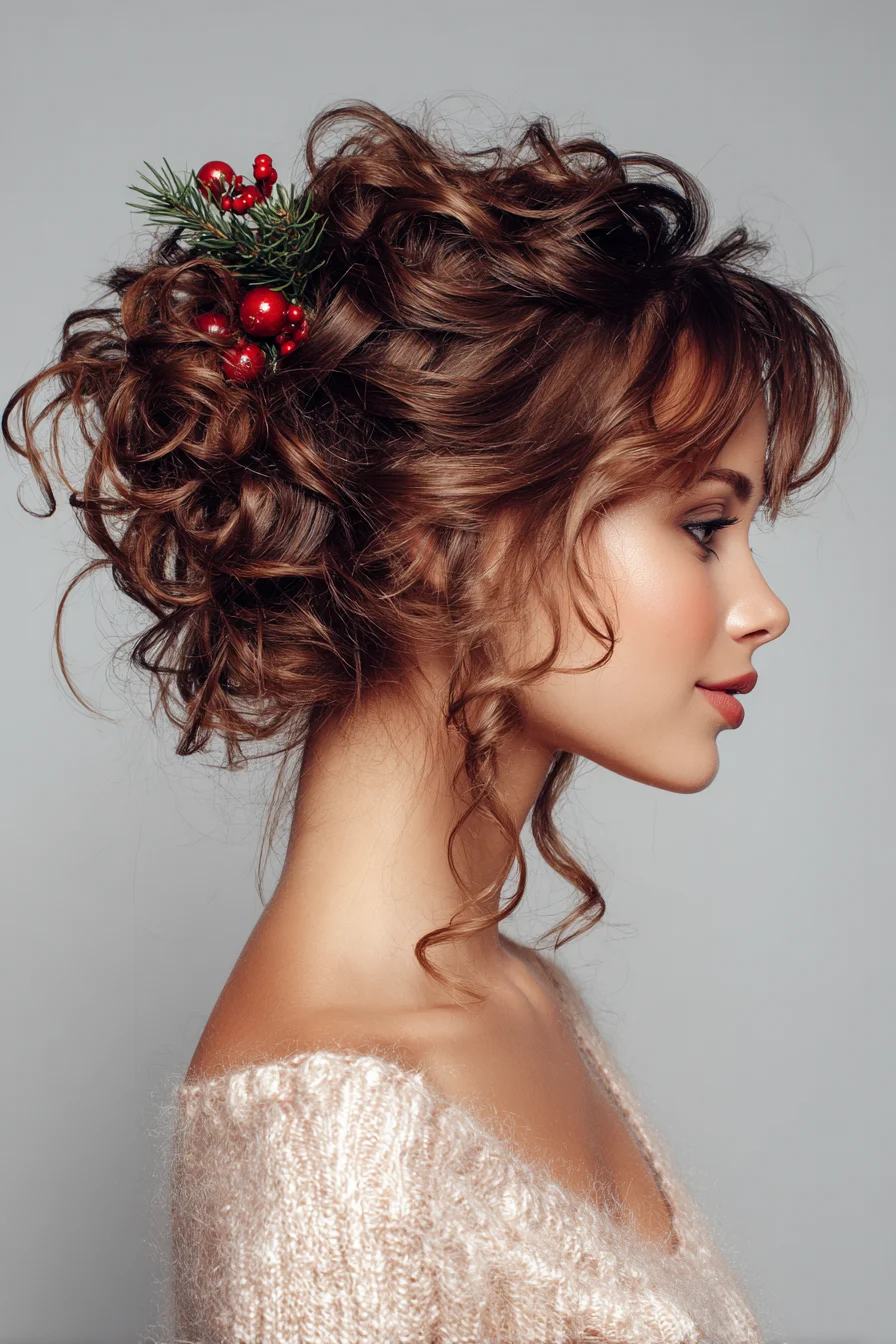 Textured Curly Updo with Loose Face‑Framing Tendrils