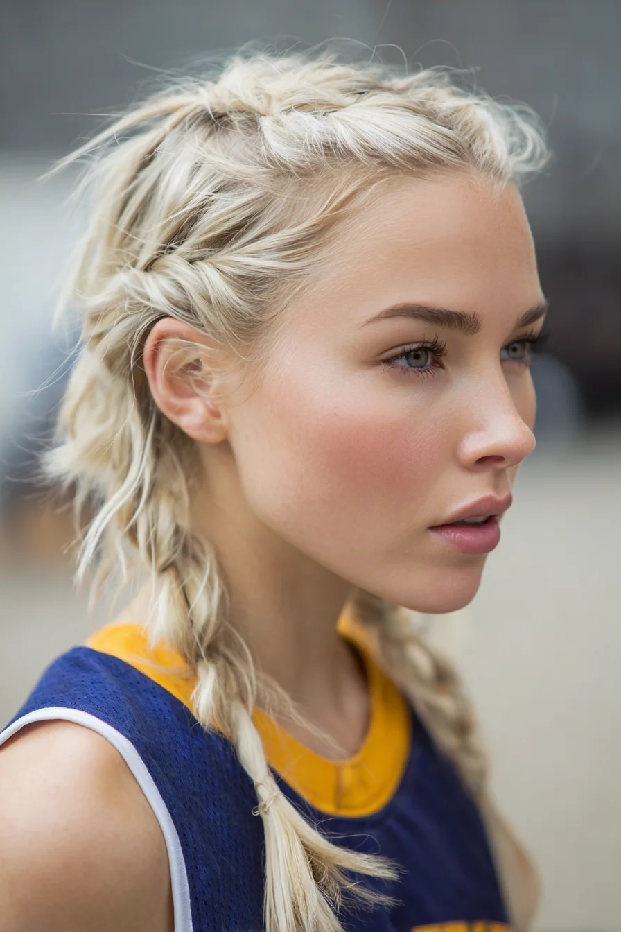 Textured Double Dutch Braids for Short-to-Medium Blonde Hair