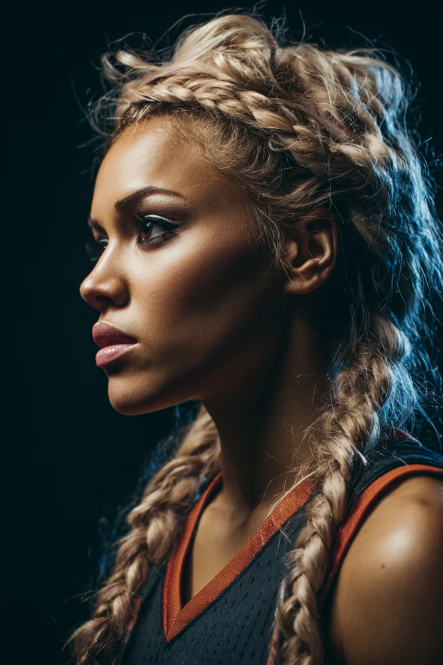 Textured Double Dutch Braids with Braided Crown - Sporty Blonde Braided Style