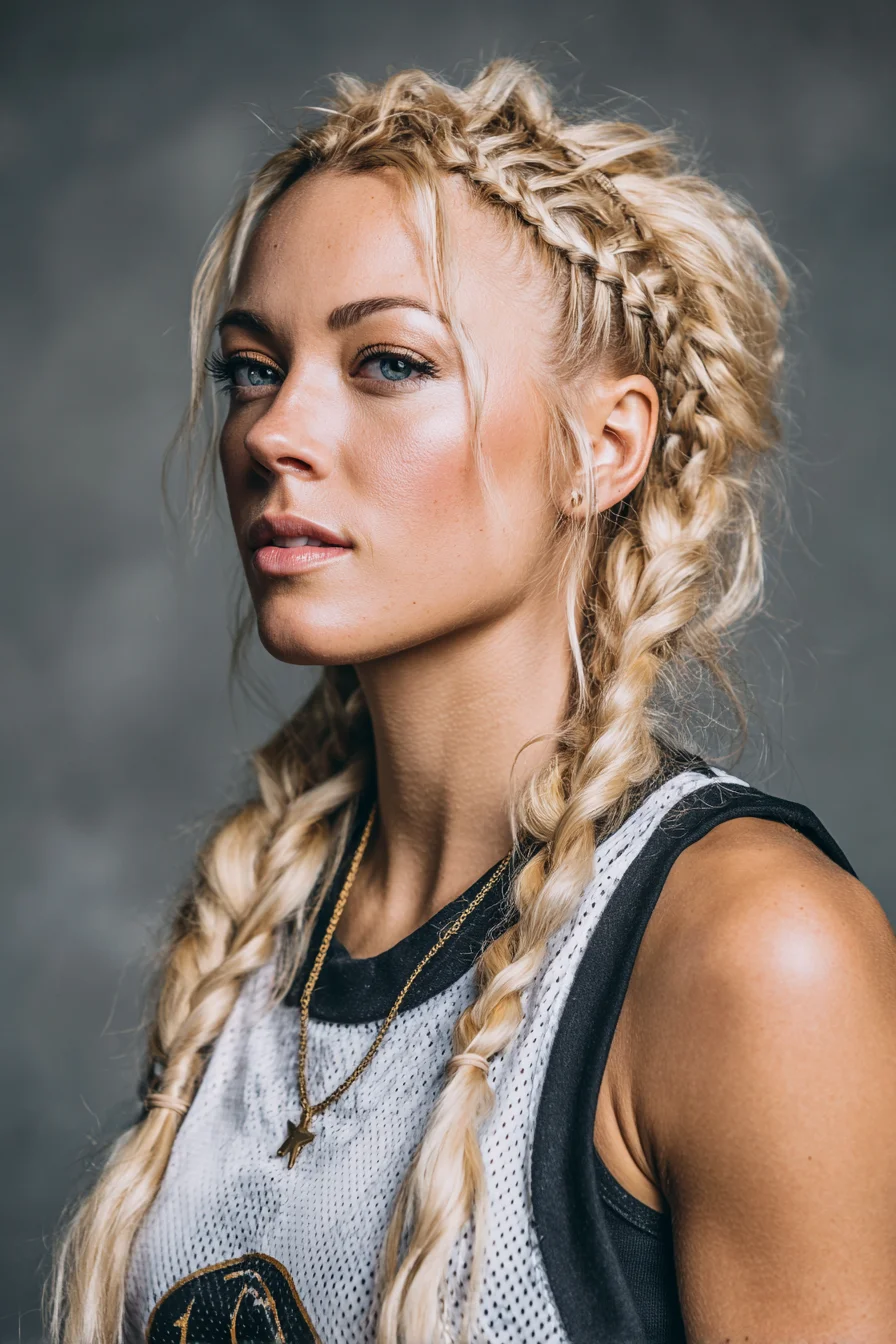 Textured Double Dutch Braids with Face‑Framing Tendrils