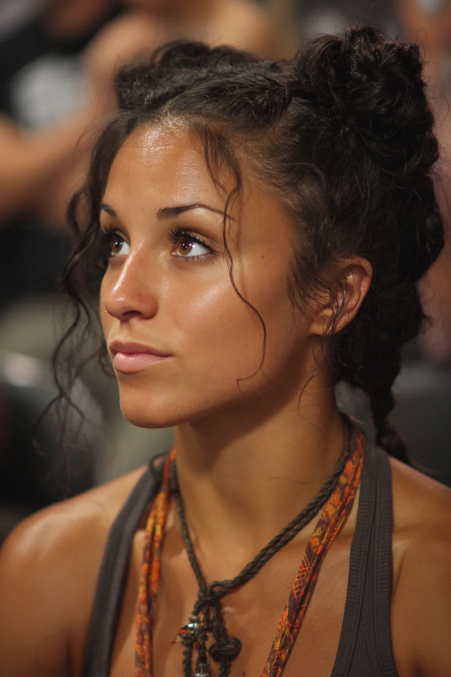 Textured Double Top Knots with Braided Back — Messy Space Buns for Curly Hair