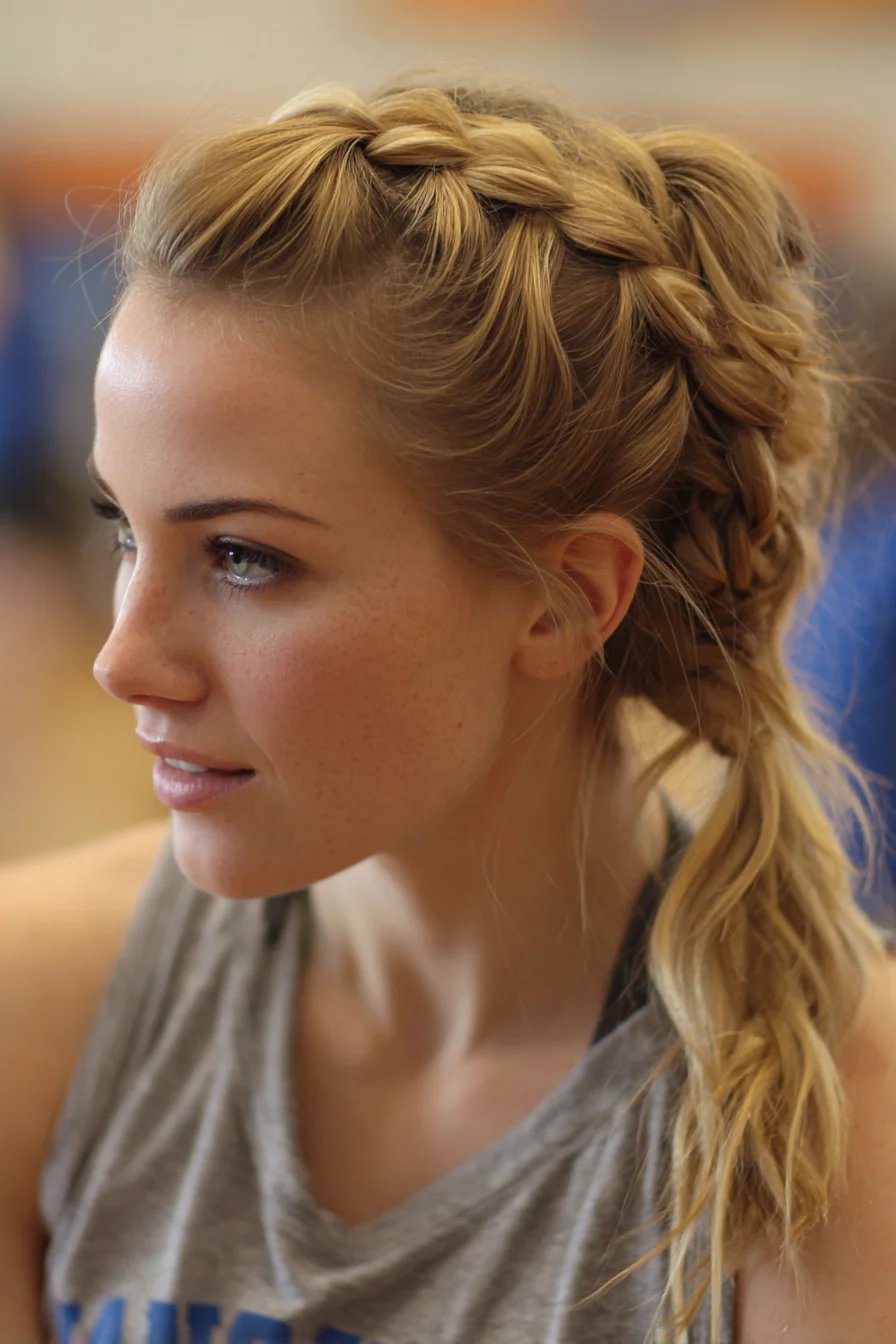 Textured Dutch Braid into Low Ponytail