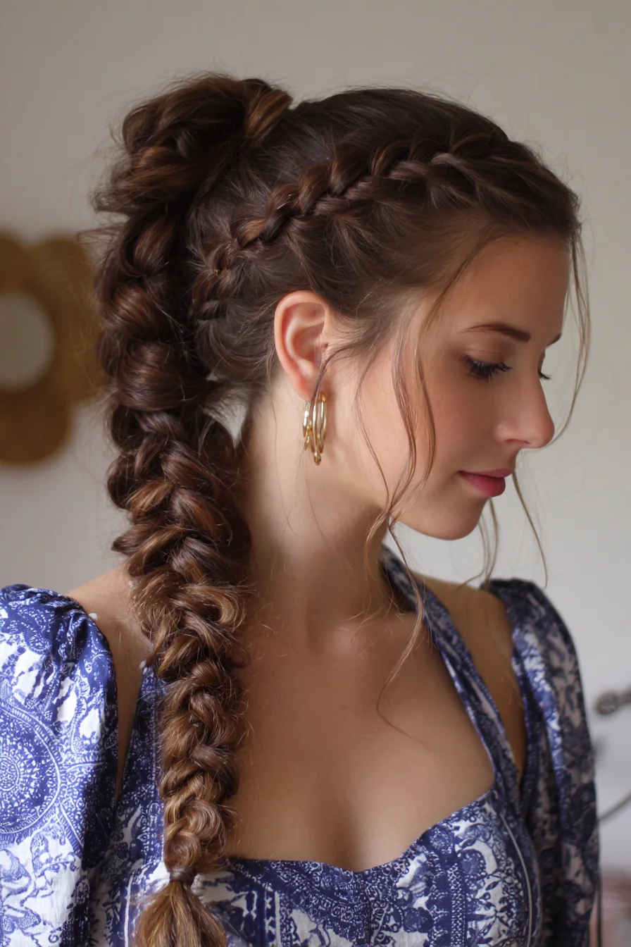 Textured Dutch Braided Ponytail with Pancake Finish