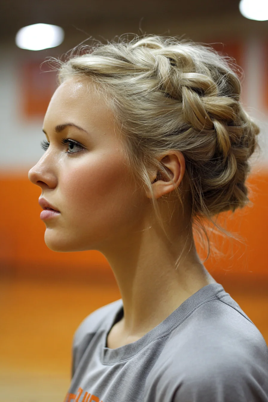 Textured Dutch Crown Braid Updo for Medium to Long Hair