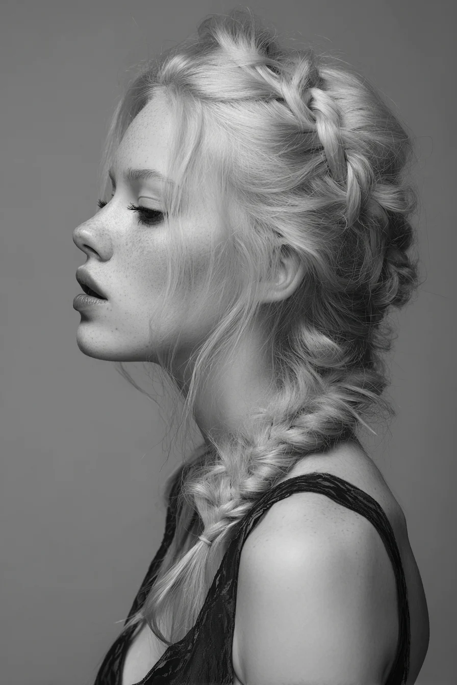 Textured Dutch-to-Fishtail Side Braid with Face‑Framing Tendrils
