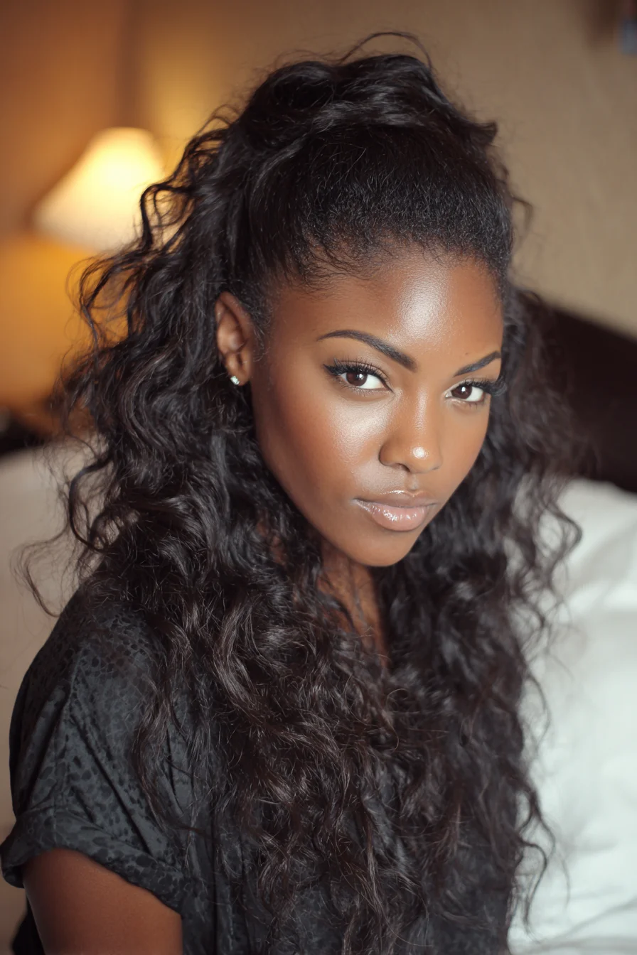 Textured Half-Up High Ponytail for Curly & Wavy Hair