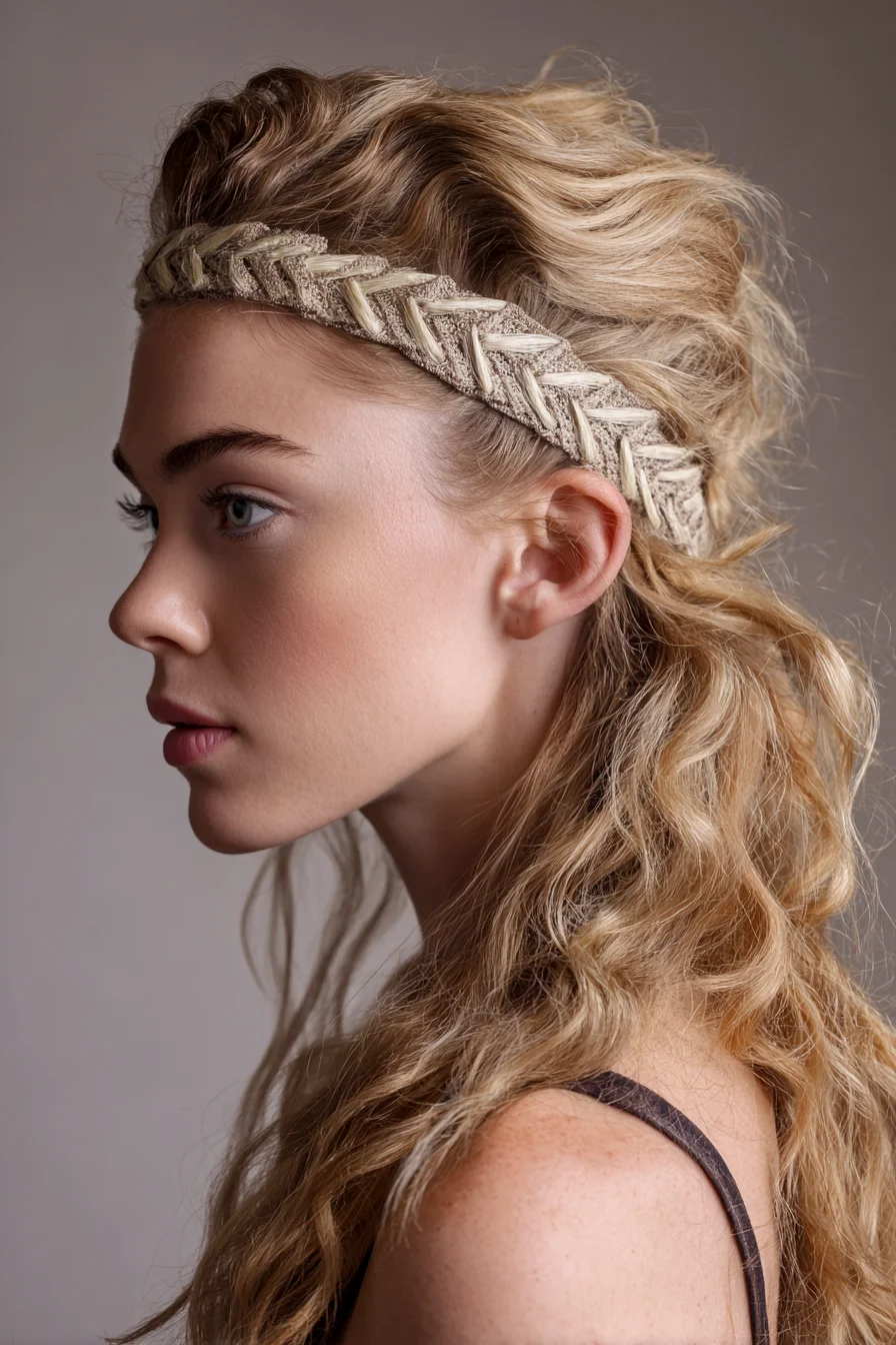 Textured Half-Up Waves with Braided Fabric Headband