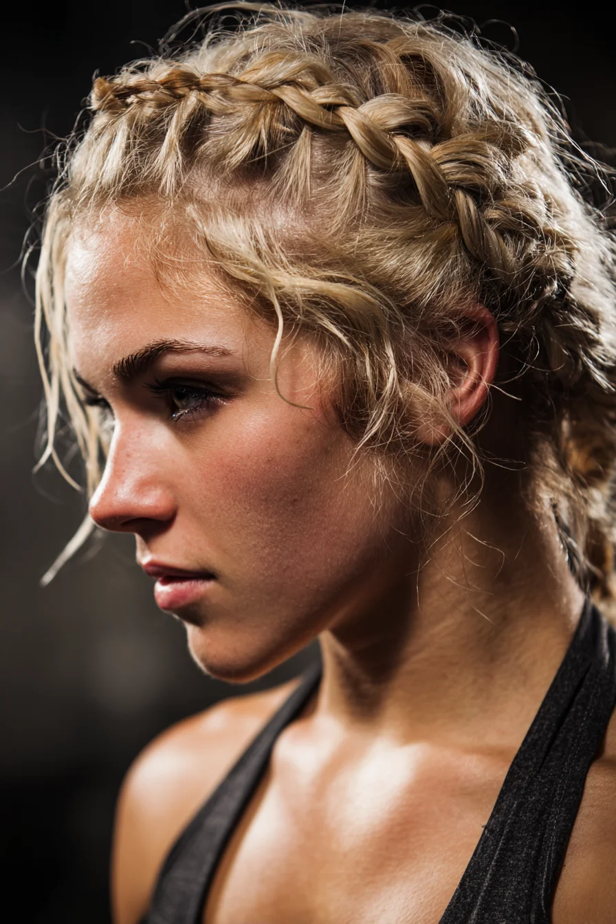 Textured Halo Dutch Crown Braid with Loose Face‑Framing Tendrils