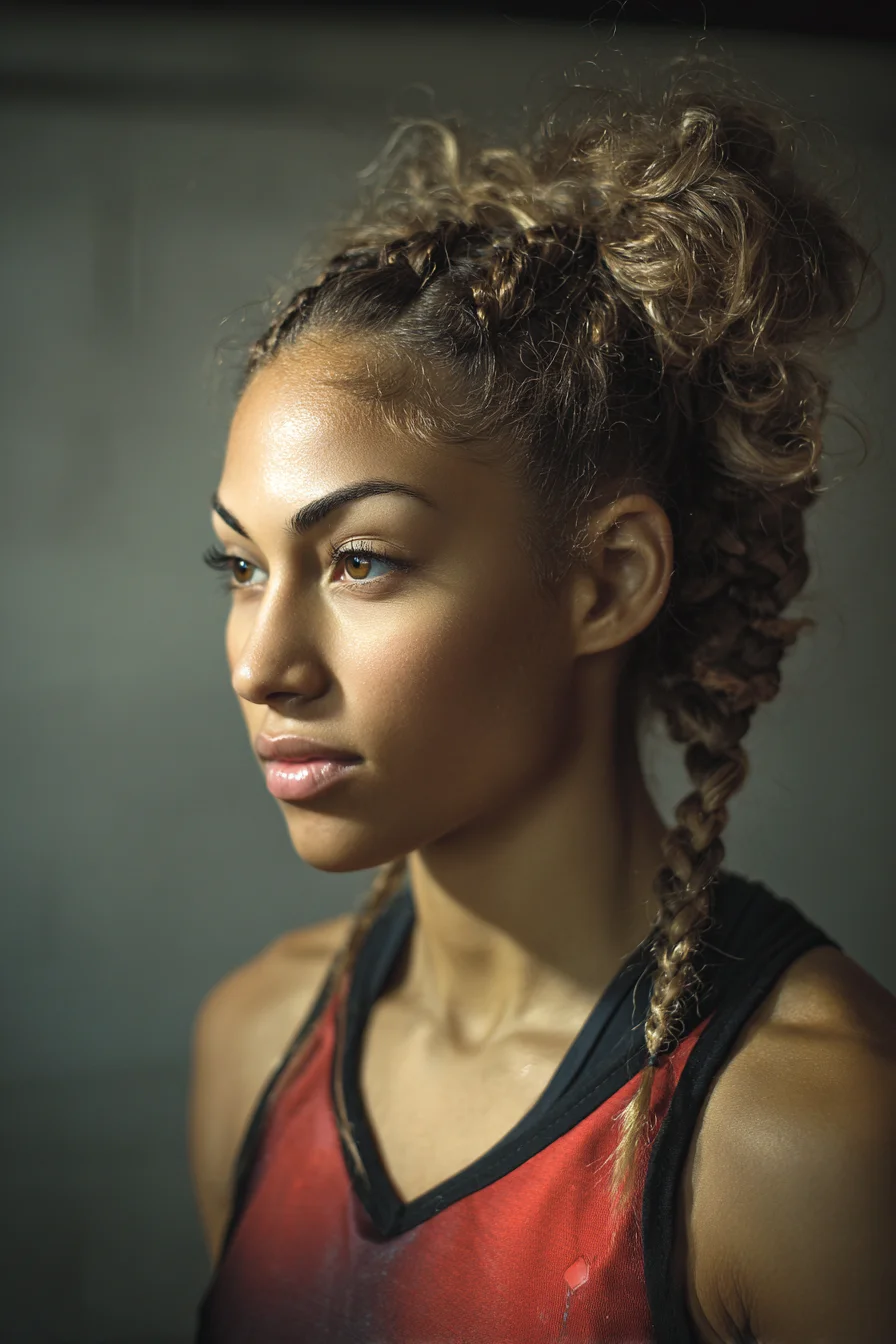 Textured High Bun with Front Cornrows and Loose Braids