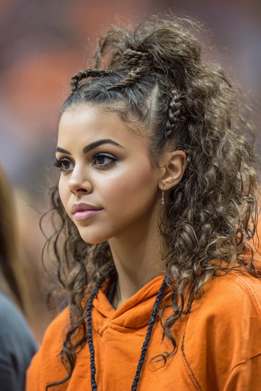 Textured High Half-Pony with Mini Braids for Curly Hair