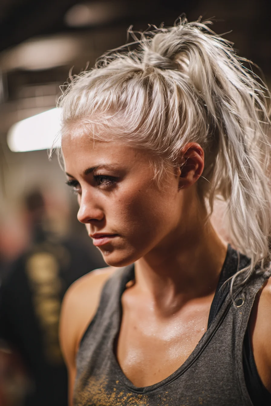 Textured High Ponytail with Face‑Framing Pieces for Platinum Hair