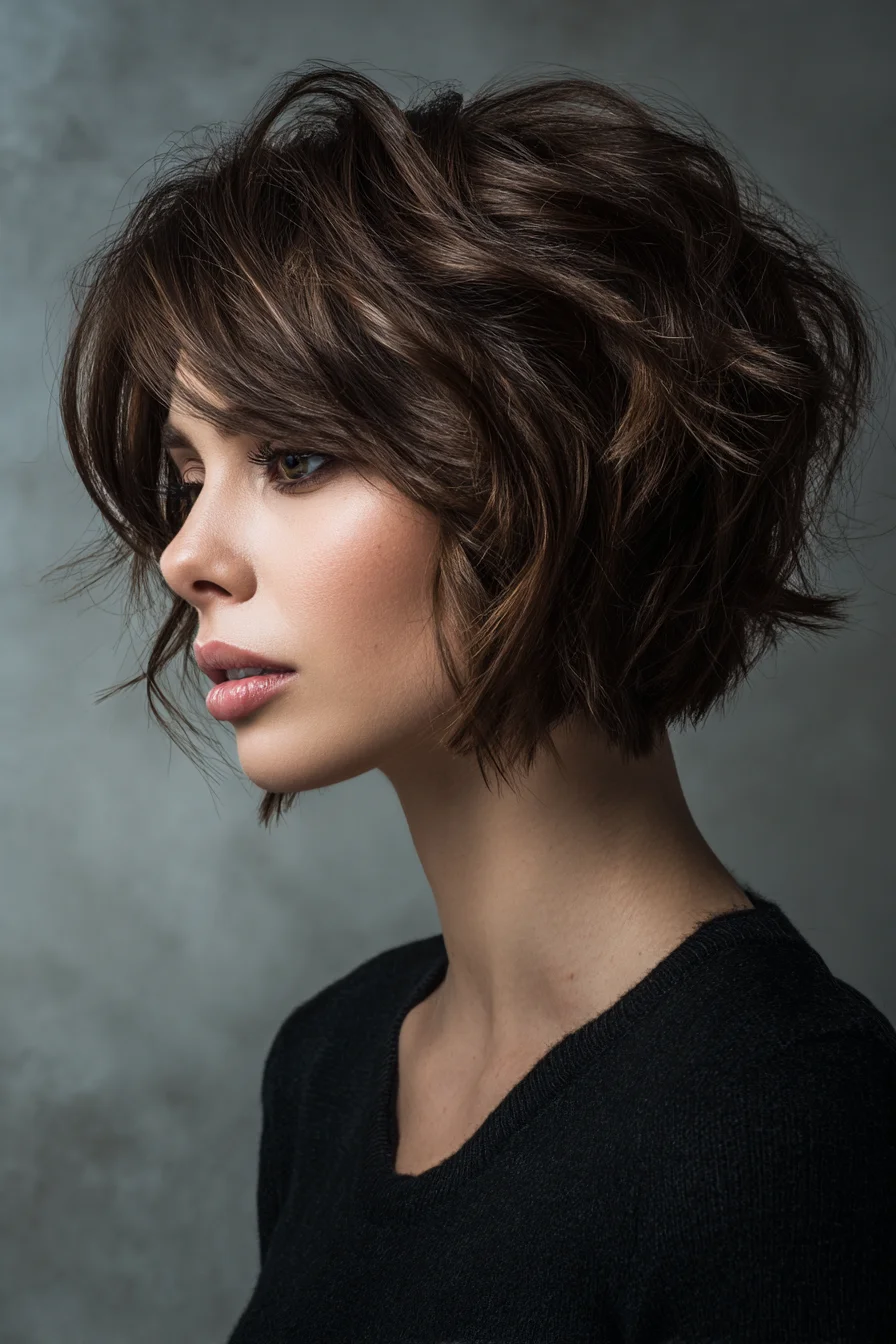 Textured Layered Chin-Length Bob with Curtain Fringe