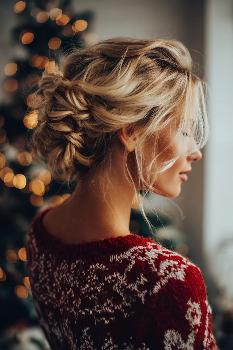 Textured Loose Braided Low Updo with Face‑Framing Pieces