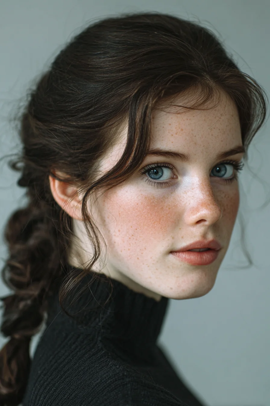 Textured Low Braided Pony with Soft Face‑Framing Tendrils