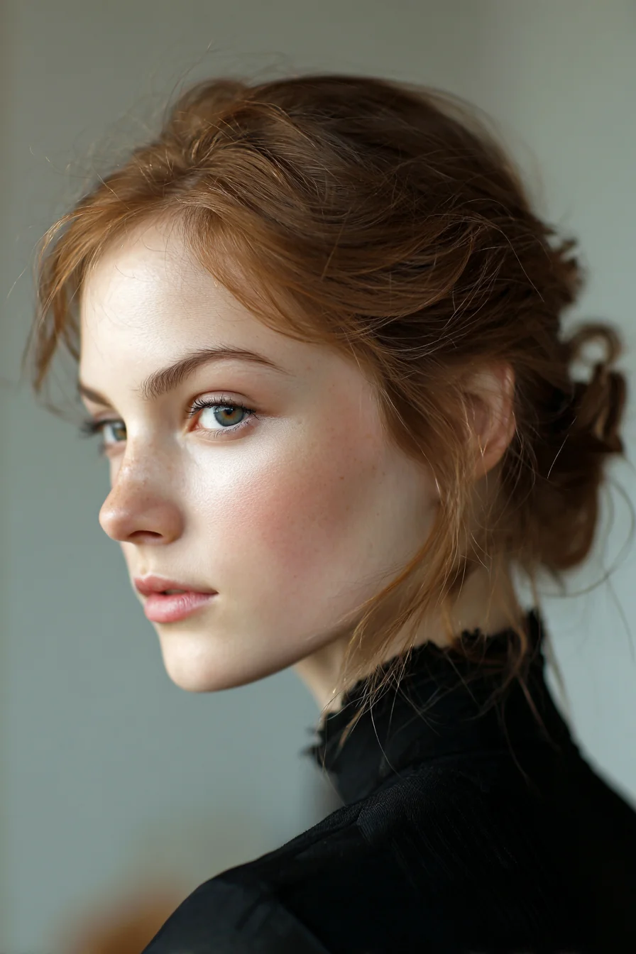 Textured Low Messy Bun with Face‑Framing Tendrils