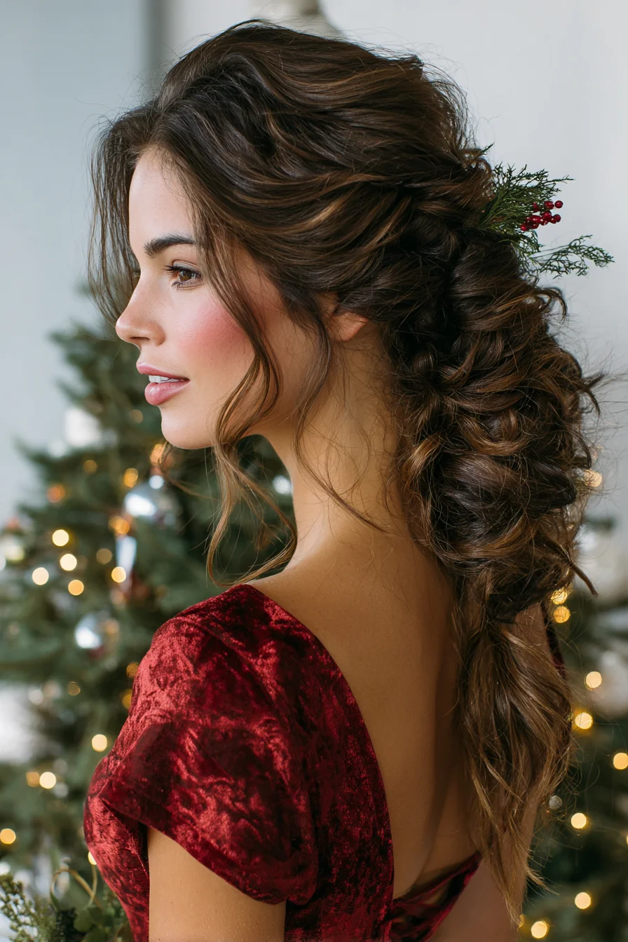 Textured Low Twisted Pony with Voluminous Waves and Face‑Framing Tendrils