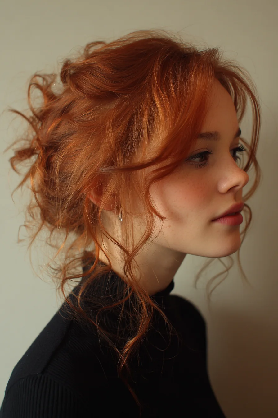 Textured Messy Low Bun with Face‑Framing Tendrils — Wavy/Curly Hair