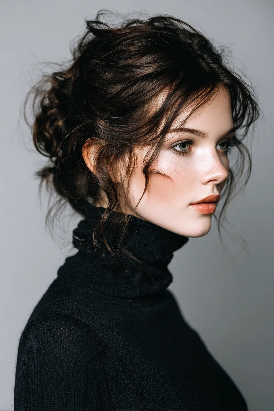 Textured Messy Low Bun with Face‑Framing Tendrils
