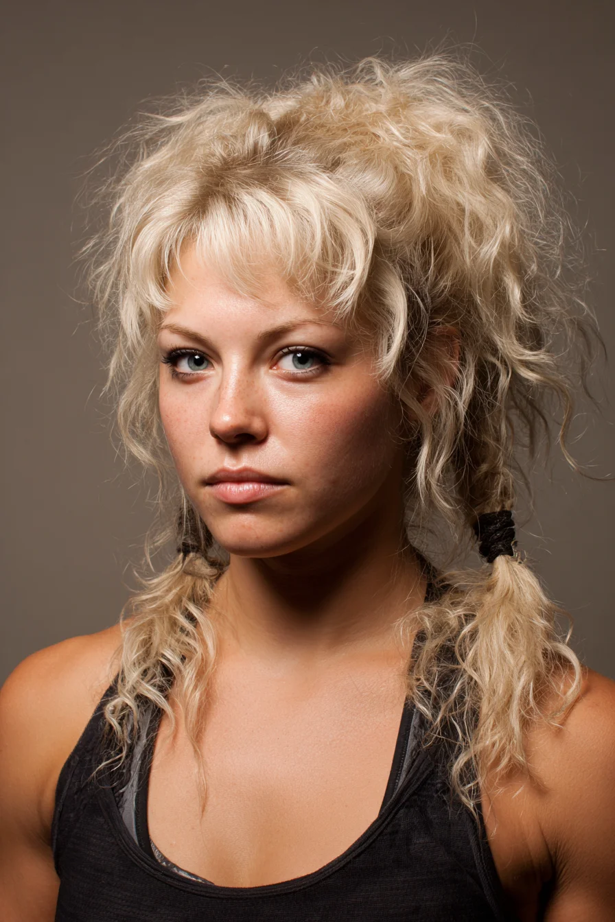 Textured Messy Ponytail with Short Fringe and Tousled Pigtails