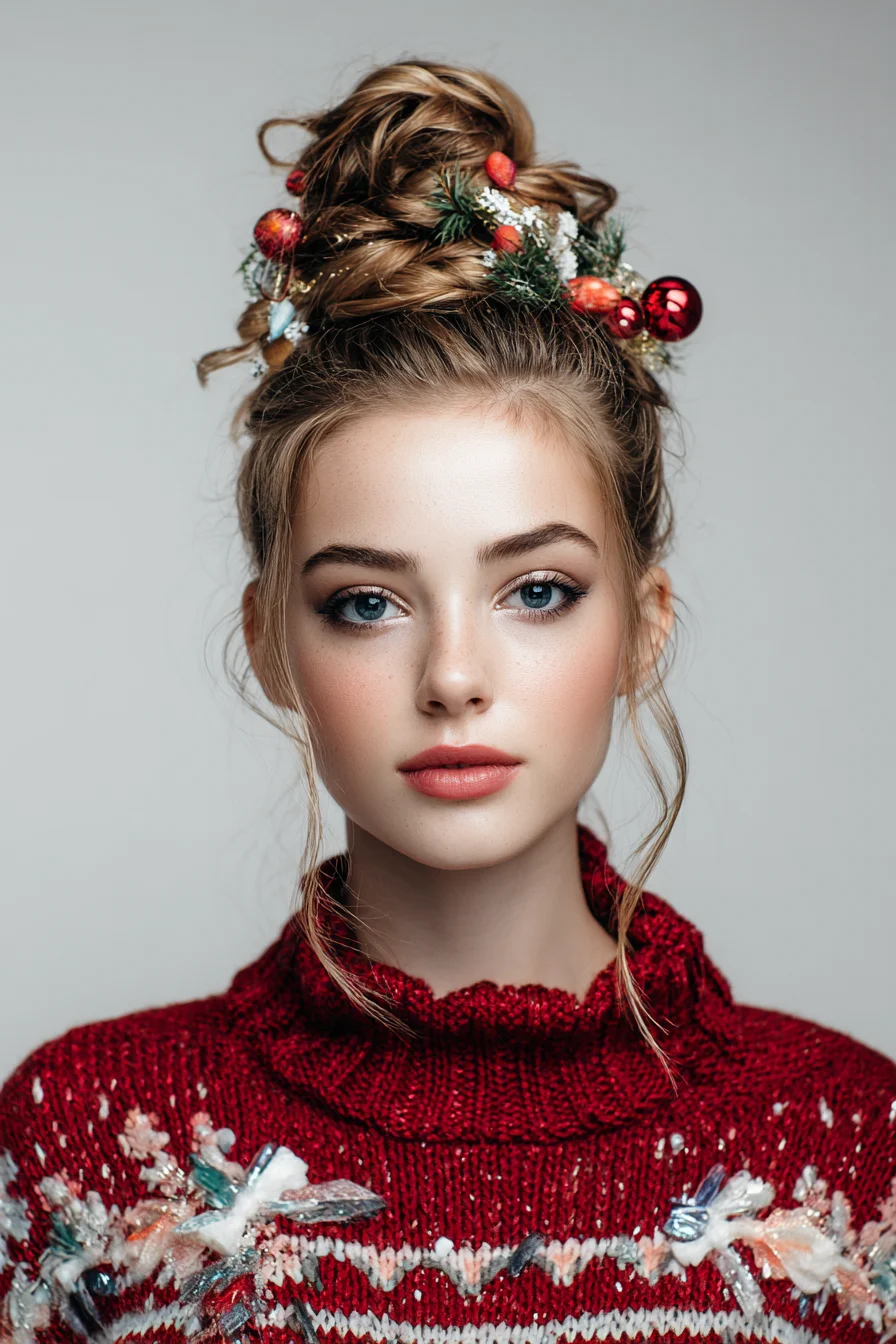 Textured Messy Top Knot with Festive Accessories