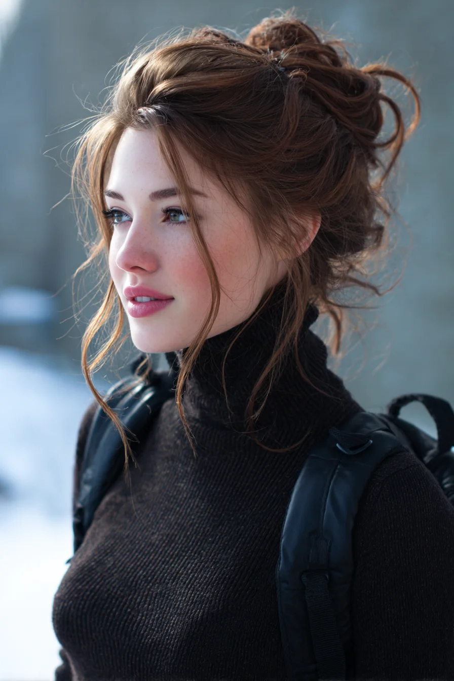 Textured Messy Updo with Face‑Framing Tendrils