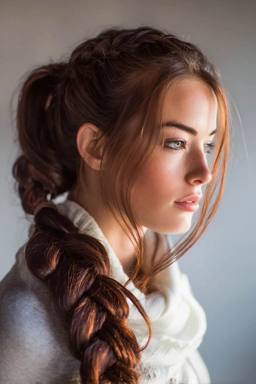Textured Pulled-Through Braid Ponytail with Face‑Framing Tendrils