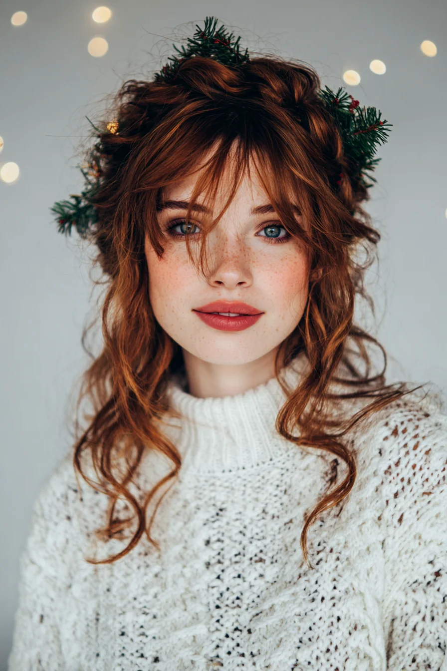 Textured Romantic Half-Up with Face‑Framing Bangs and Loose Waves
