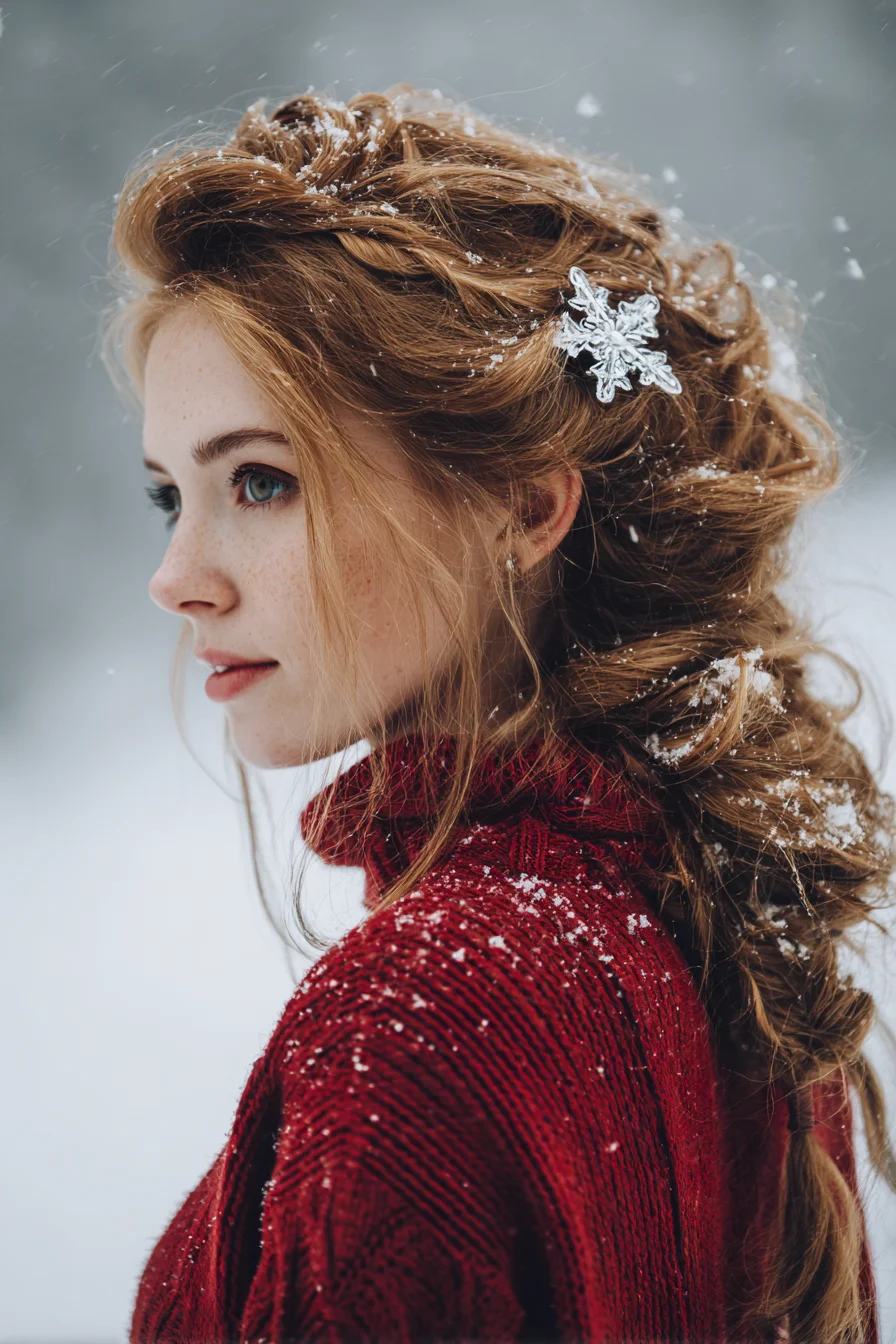 Textured Romantic Loose Braid with Twisted Crown and Decorative Pin