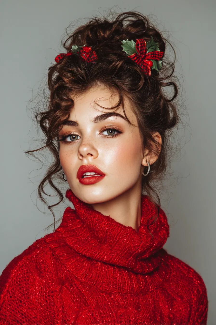 Textured Romantic Messy Updo with Face‑Framing Tendrils