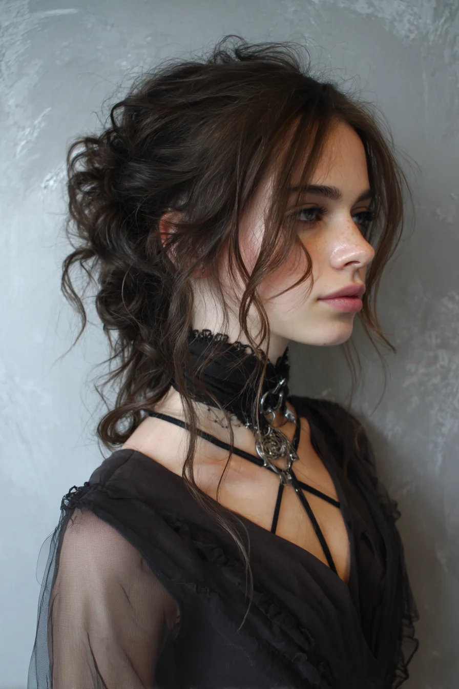 Textured Romantic Messy Updo with Loose Face‑Framing Waves