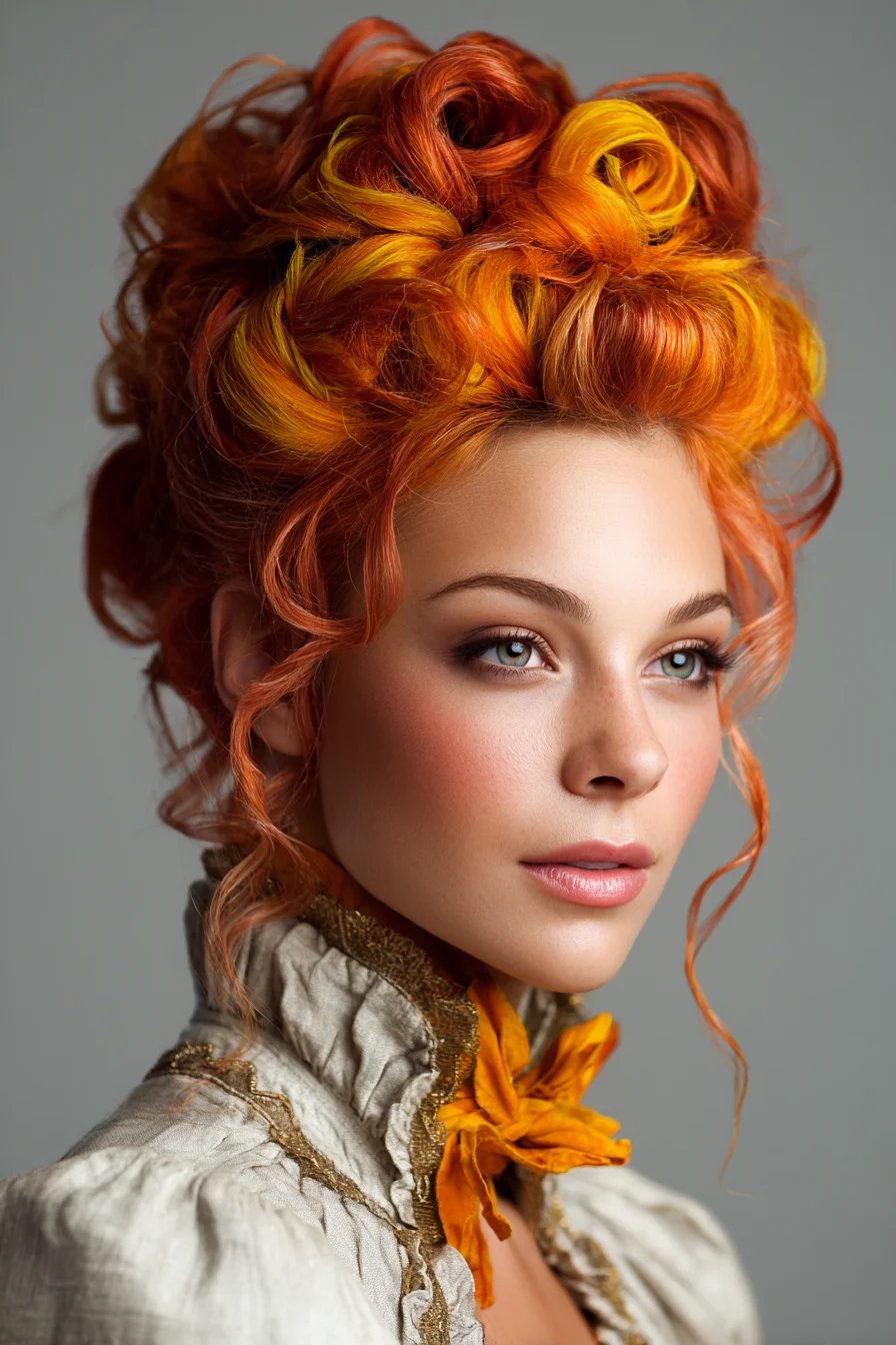 Textured Romantic Updo with Fiery Orange Highlights