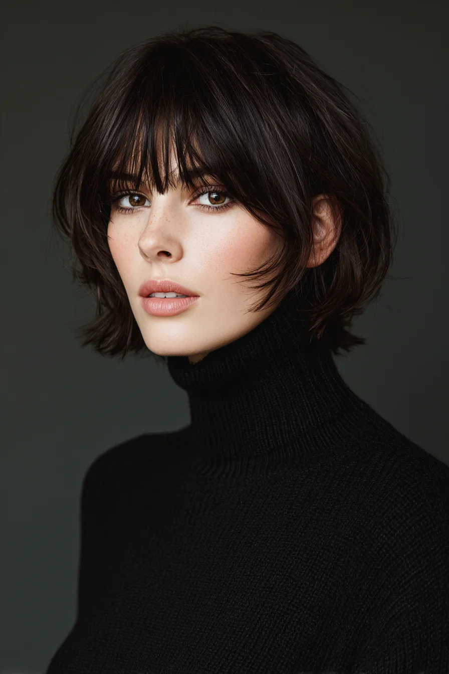 Textured Short Bob with Wispy Curtain Bangs