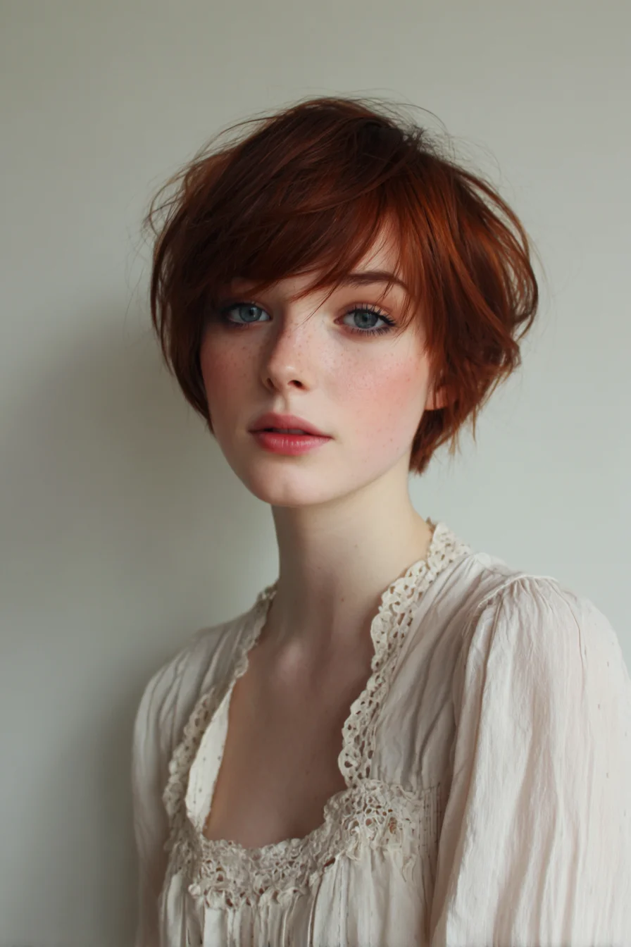 Textured Short Shag Pixie with Side‑Swept Fringe