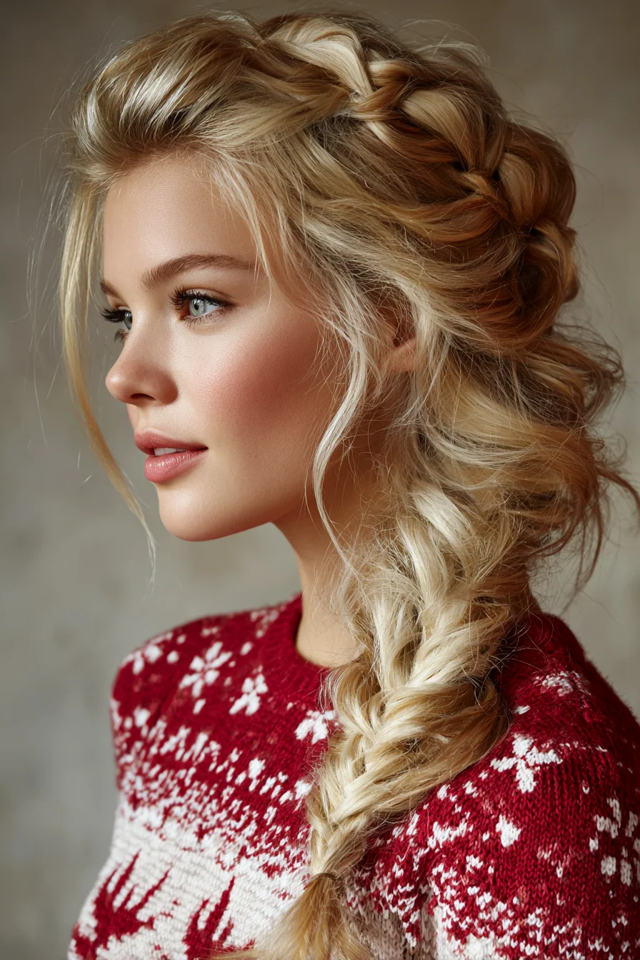Textured Side Fishtail Braid with Soft Face‑Framing Tendrils