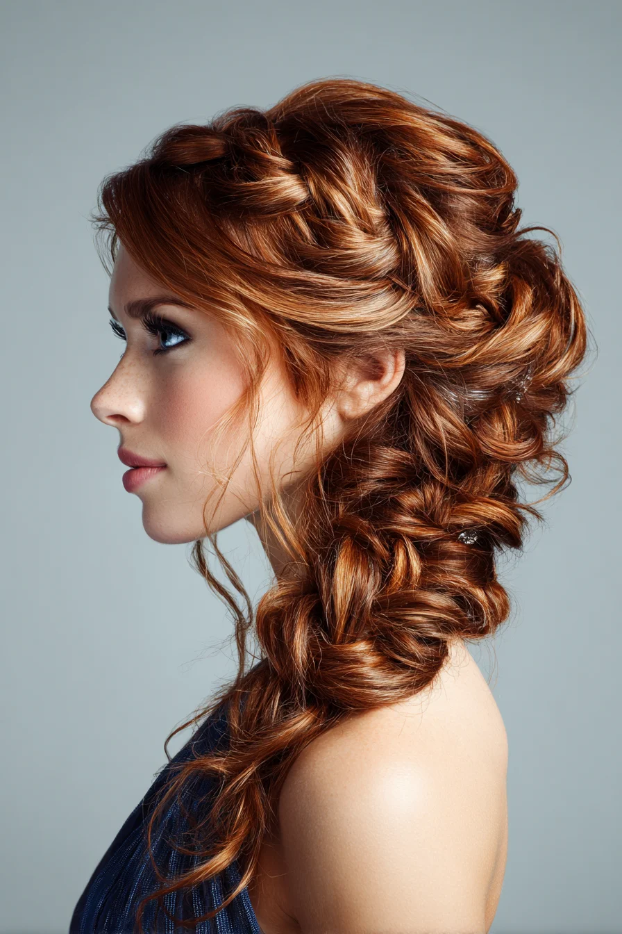 Textured Side‑Swept Braided Updo for Long, Thick Hair