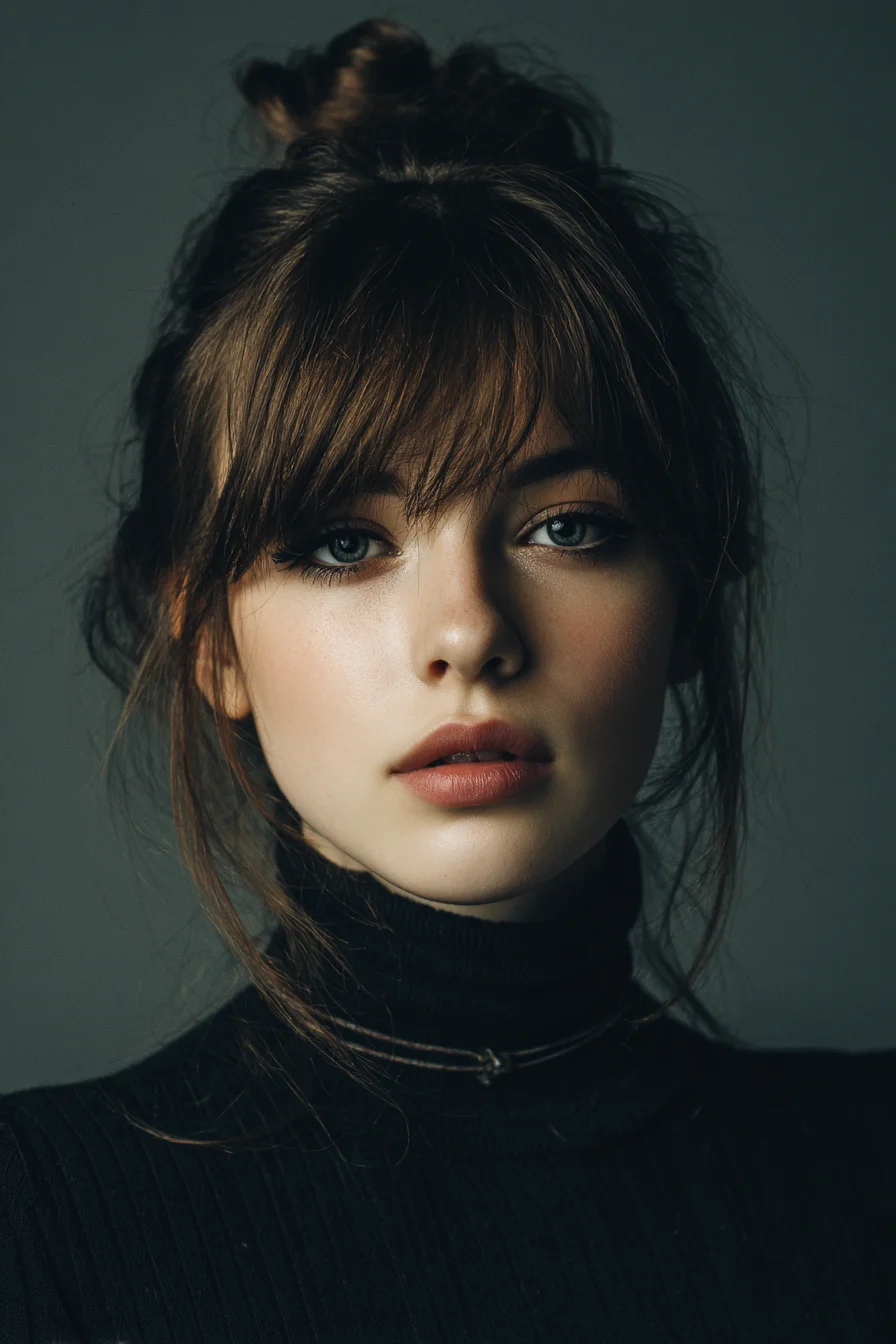 Textured Top Knot with Wispy Curtain Fringe