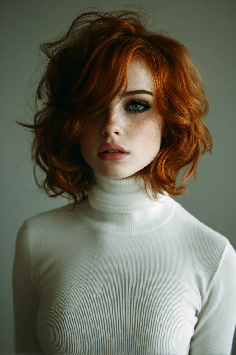 Textured Tousled Bob with Side‑Swept Curtain Bangs