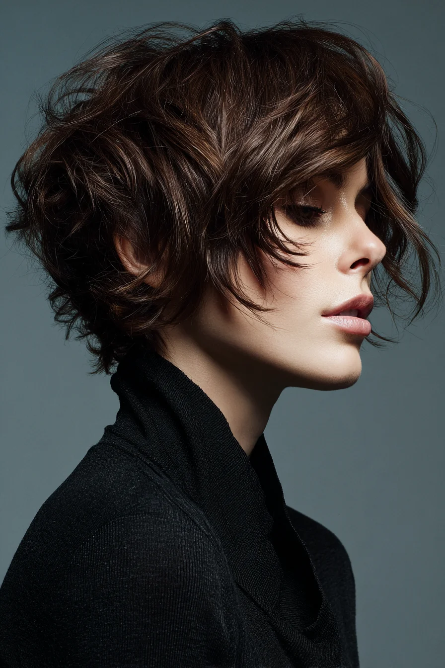 Textured Tousled Short Shag Bob with Choppy Fringe