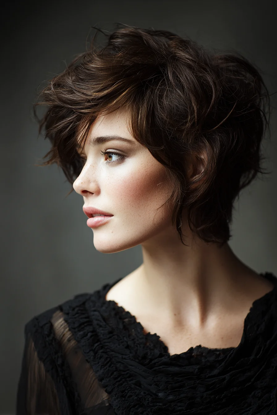Textured Tousled Short Shag Pixie with Side‑Swept Fringe