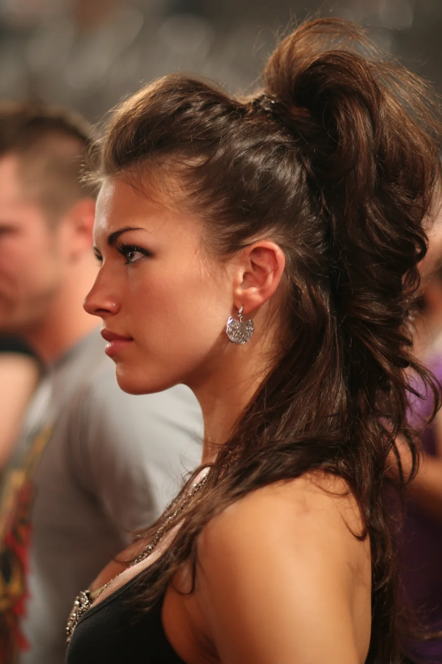 Textured Voluminous High Ponytail with Teased Crown