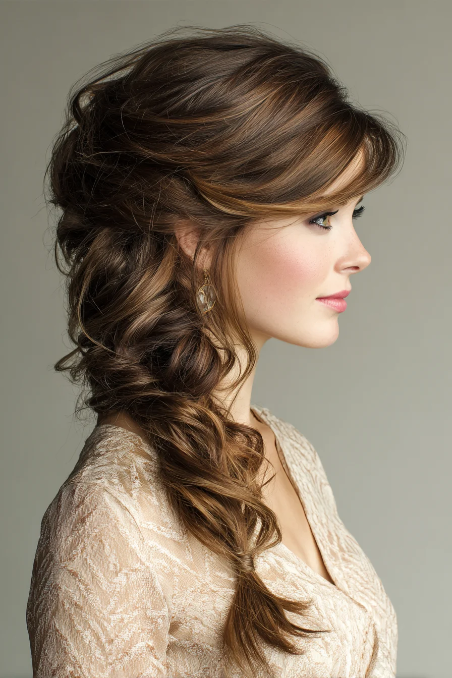 Textured Voluminous Side Braid with Soft Face-Framing Layers