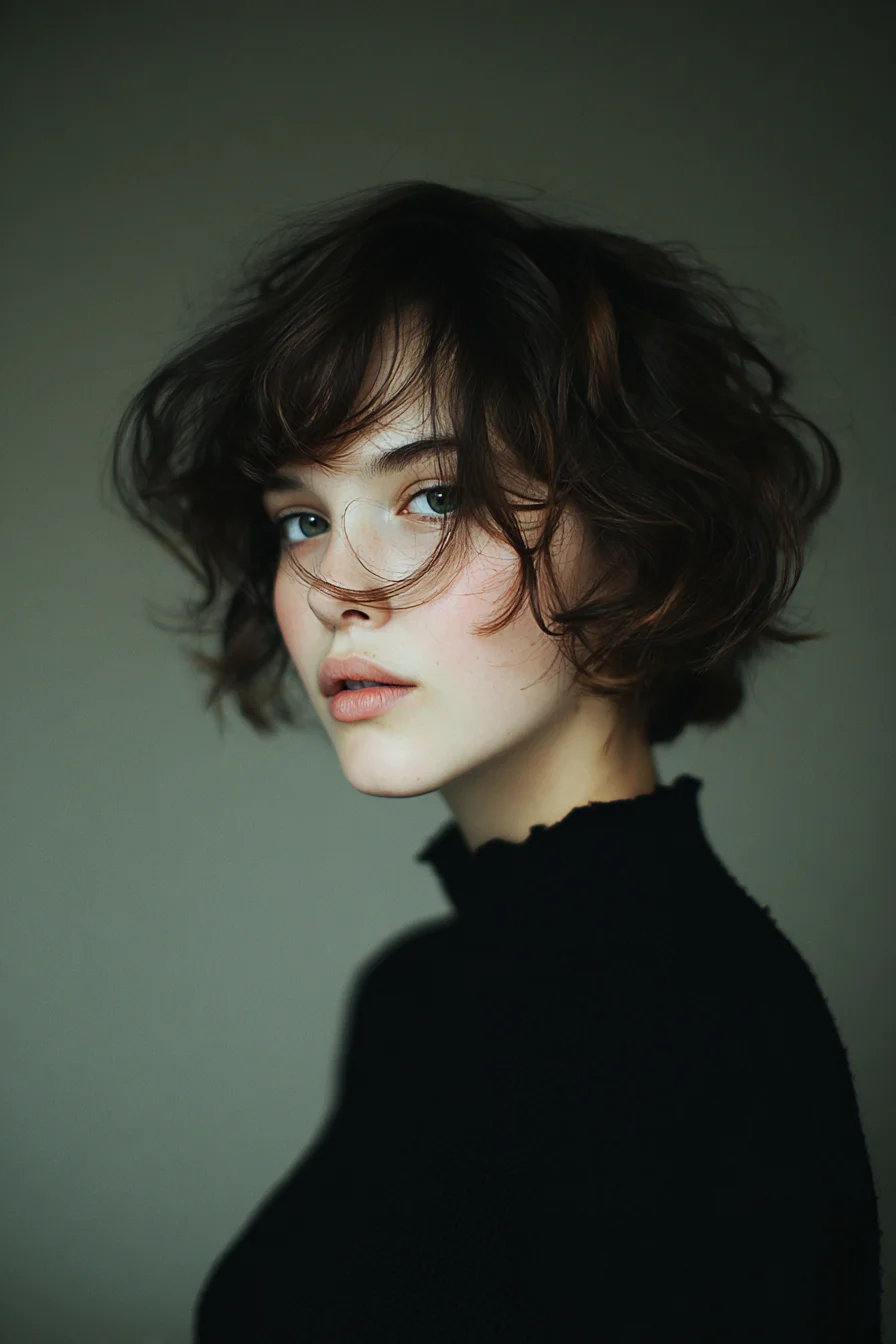 Textured Wavy Short Bob with Face‑Framing Fringe